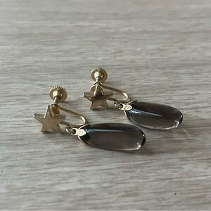 Vintage Gold and Black Star Drop Screw Clip On Earrings